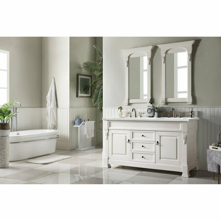 James Martin Vanities Brookfield 60in Double Vanity, Bright White w/ 3 CM Ethereal Noctis Quartz Top 147-V60D-BW-3ENC
